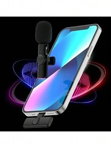 Bezprzewodowy mikrofon krawatowy, przenośny mini mikrofon do nagrywania dźwięku i wideo typu C/IOS, kompatybilny z iPhonem/iPadem/Androidem, do nagrywania wideo, wywiadów, vlogowania - Czarne - Zobacz 3