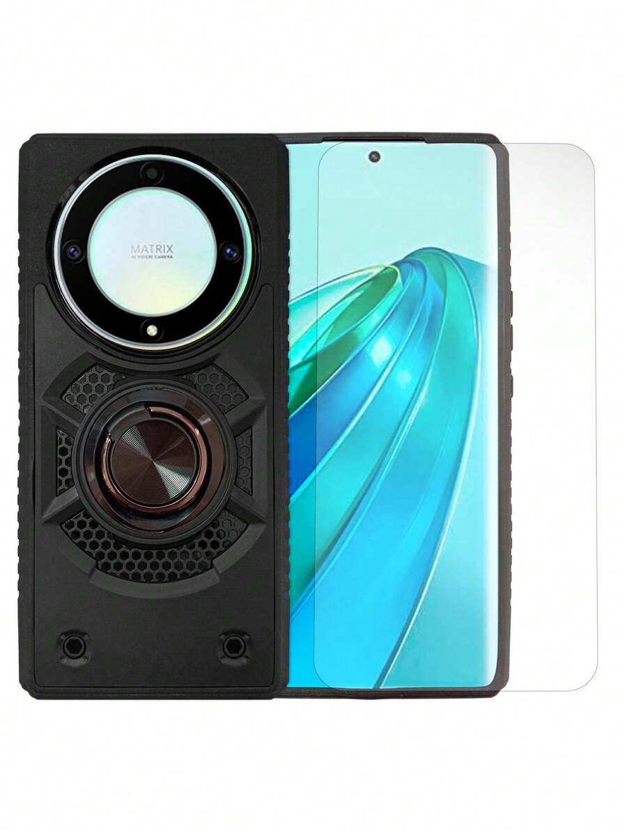 Funda Uso Rudo Para Honor Magic 5 Lite con Anillo Capitán + Mica - Negro - Ver 1