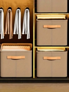 1pc Large Capacity Clothing Storage Box With Non Woven Fabric Basket And Steel Frame, Foldable And Suitable For Wardrobe Organization Halloween Decorations Halloween Costumes Autumn Decor Festival Decor - Khaki - View 2