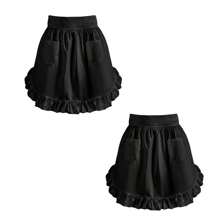 2pcs Vintage Style Waist Apron With Pleats, Cute Half Maid Apron With Pockets For Women Chef Waitress Cooking - One Size - View 5
