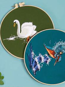 1套DIY刺繡工具包，鳥和海洋動物系列刺繡牆掛，附隨機顏色的線圈板 - 彩色 - 查看 4