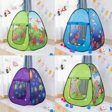 兒童帳篷室內/室外遊戲屋，適用於男孩和女孩，3-6人，動物印花嬰兒圍欄和球池 - 彩色 - 查看 10