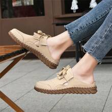 Quasten Schnür-Sportliche Dicke Flache Außen-piercierte Damen Maultierschuhe, Neue Sommer-Strand Anti-Rutsch-Geschlossene Hausschuhe, Flache Lässige Halbpaket-Slides, Alltag Vintage Atmungsaktive Cut Out Römische Sandalen, Oxford Handgefertigte Große Größen Schuhe