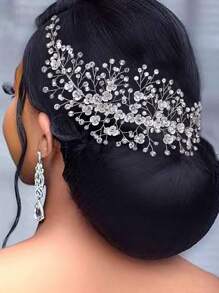 1pc Rhinestone & Pearl & Gemstone Decor Bridal Hair Comb, Personalized Wedding Hair Accessory Royal Tiaras. Valentine's Day Accessories