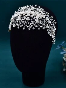 1pc Rhinestone & Pearl & Gemstone Decor Bridal Hair Comb, Personalized Wedding Hair Accessory Royal Tiaras. Valentine's Day Accessories