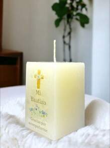 Baptism Remembrance Candle In Rectangular Shape - Blue - View 2