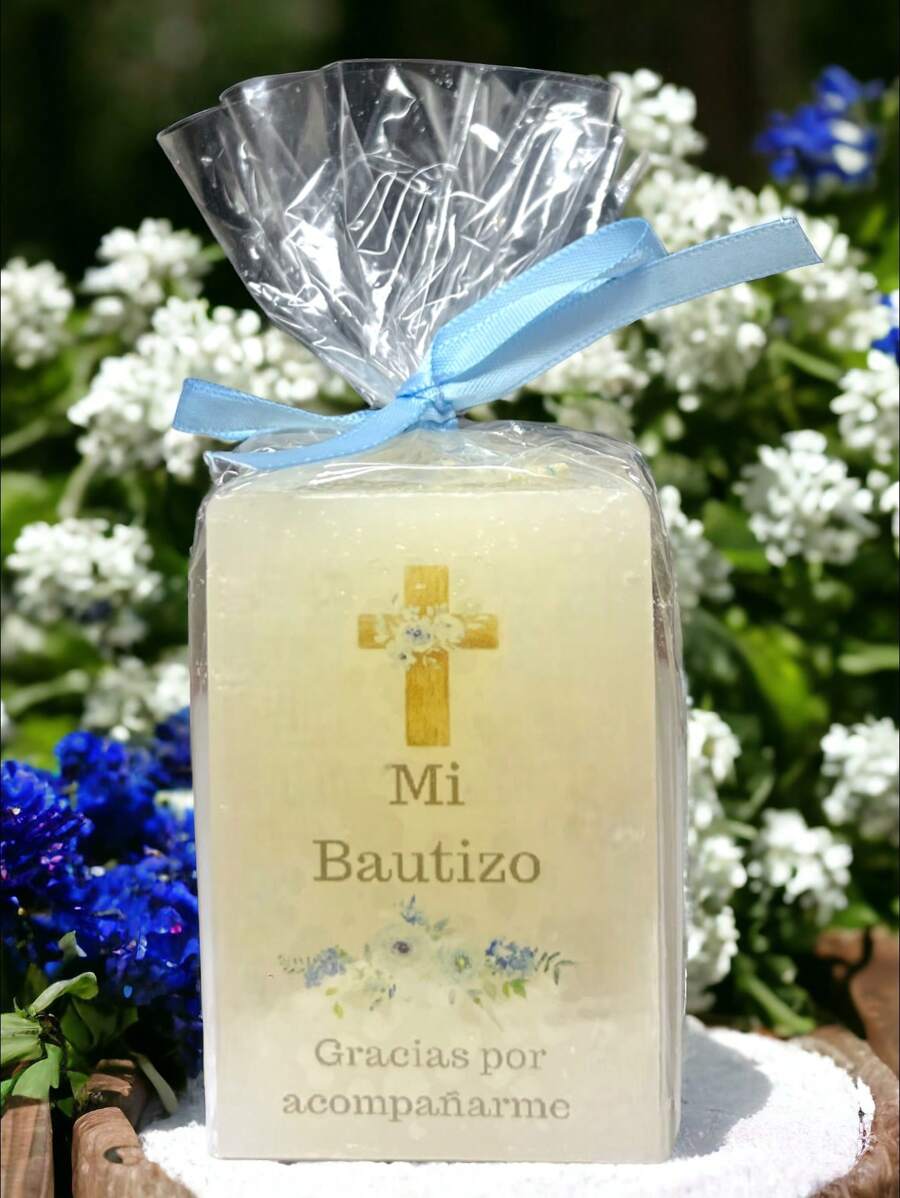 Baptism Remembrance Candle In Rectangular Shape - Blue - View 1