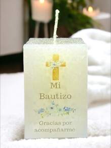 Baptism Remembrance Candle In Rectangular Shape - Blue - View 3