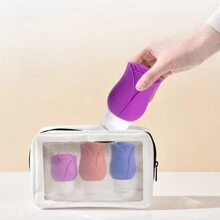 1入組矽膠旅行瓶，適用於化妝品、乳液、面部潔膚乳、洗髮水、沐浴露，防漏、防震、易注入、重複使用，配有寬口開口和反擠壓功能，以玫瑰花造型設計 - 紫色 - 查看 10