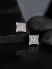 CVNANA 2pcs Hip Hop Ice Crystal Men'S Square Copper Inlaid Cubic Zirconia Earrings Hypoallergenic Fashion Earrings Suitable For Gifts - 6320 - View 10