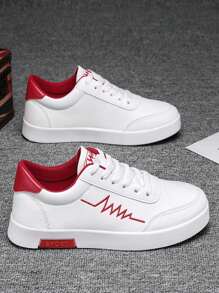 Giày thuyền da PU trắng dành cho nam, giày thể thao thường ngày thoáng khí, giày đế bằng cho học sinh, giày da đỏ kiểu Hàn Quốc cho ngày Valentine, phù hợp với trang phục quần jeans năng động. - Đỏ - Xem 5