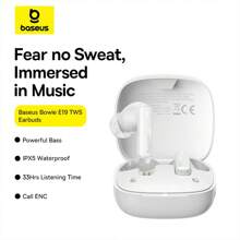 Baseus Bowie E19 無線耳機 Bluetooth 5.3大低音12mm單元驅動器 IPX5防水耳塞 33小時電池壽命耳罩式耳機（白色） - 白色 - 查看 3