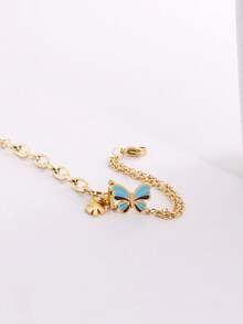 1 Tông Màu Vàng Nhỏ Giọt Xanh & Đen Bướm Cỏ Ba Lá May Mắn Mặt Dây Chuyền Bất Đối Xứng Đôi Dây Xích Vòng Tay Dành Cho Nữ Trang Phục Hàng Ngày - Vàng - Xem 3