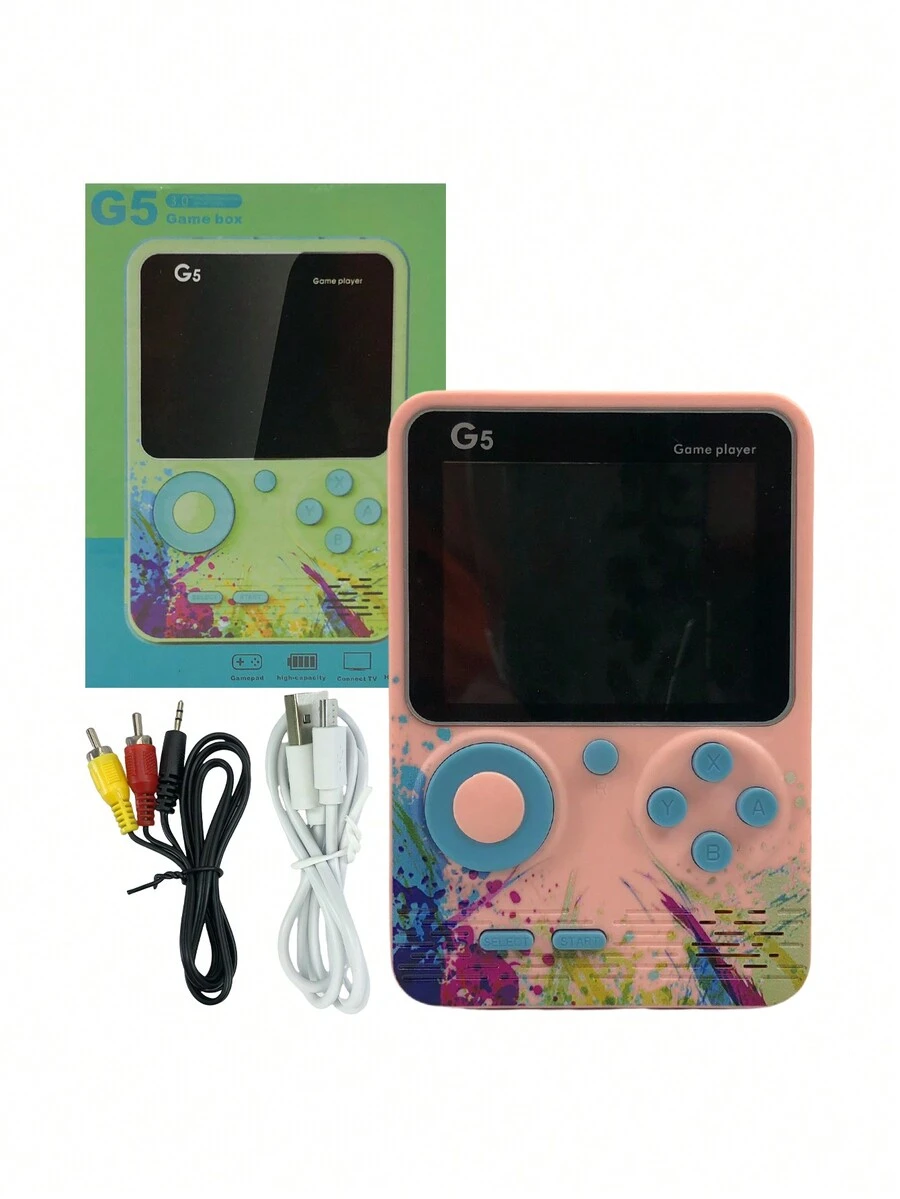 Consola De Juegos De Video Retro,Consola retro portatil G5 ,con Incorporada En 500 Juegos, con pantalla de 3.5",,conecta a un tv con cable rca incluido ,bateria recargable y cable de carga,regalos favoritos de los niños - Rosa - Ver 1