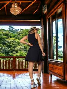 Vestido Plus Size Regata Curto Soltinho para Verão Passeio Festa REF: 24 - Preto - Visão 4