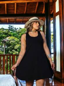Vestido Plus Size Regata Curto Soltinho para Verão Passeio Festa REF: 24 - Preto - Visão 7