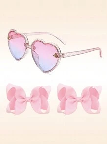 3pcs/Set Girls Heart Shaped Glasses & Bowknot Hair Clips Set - A - View 15