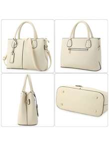 Women Classic Top Handle Satchel Bag PU Leather Handbag Shopper Work Crossbody Tote Bag With Shoulder Strap - 白色 - 查看 4