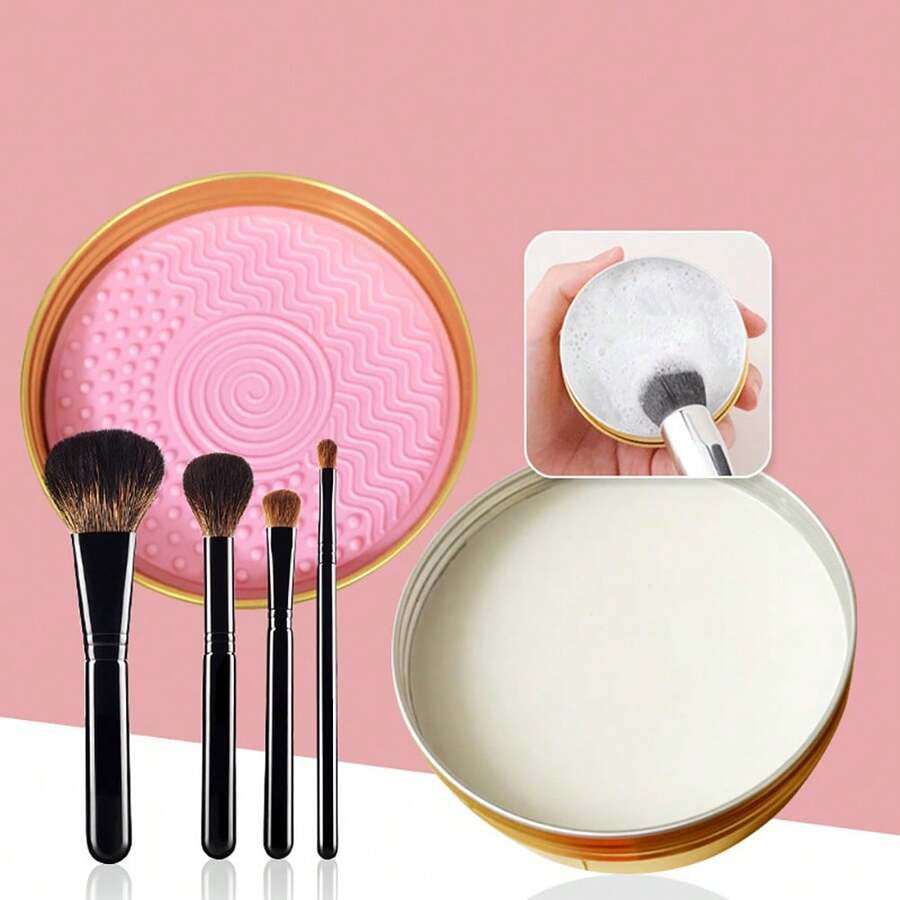 1入組化妝刷清潔肥皂配刷墊，化妝刷和美容蛋清潔工具，美容海綿，粉撲，深度清潔刷，兼具旅行迷你便攜式清潔器 - 金色 - 查看 1
