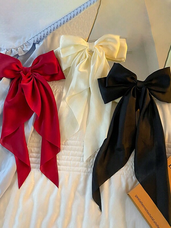 3/1 buc. Clame de păr cu fundă din satin mătăsos pentru femei, mărime mare, negru/alb/roșu, accesorii elegante la modă pentru zi cu zi, casual, petrecere, serviciu, călătorii, duș, machiaj, asortare de ținute pentru Ziua Îndrăgostiților, cleme de păr cu gheare, agrafe de păr