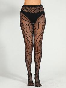 1 Pair Sexy Fishnet Stockings, Jacquard Women Zebra Patterned Tights - Black - View 5