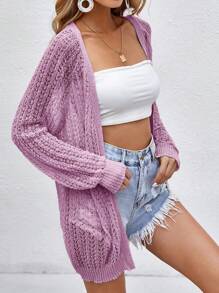 Women Crochet Lightweight Cardigan Cover Up Open Front Long Sleeve Summer Cardigans - Mauve Purple - View 2