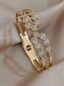 1pc Vintage Flower Bangle Bracelets For Women Fashion Stainless Steel Bracelets For Party Daily Jewelry Birthday Gifts