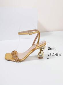 Modische und elegante High Heels Damen Sandalen mit einzigartigen Absätzen - Gold - Übersicht 5