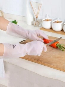 1對防水PVC乳膠耐熱廚房家用洗碗清潔加厚手套 - 白色 - 查看 4