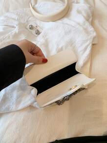 Mini Rhinestone Decoration Shoulder Bag, Fashionable PU Flap With Metal Chain Strap Clutch For Women - White - View 6