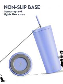 24oz Insulated Tumbler With Lid & Straw, Stainless Steel Vacuum Insulated Water Bottle, Keeps Hot/Cold For 24 Hours, 100% Leak Proof, Fits Car Cup Holder - Purple - View 3