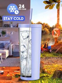 24oz Insulated Tumbler With Lid & Straw, Stainless Steel Vacuum Insulated Water Bottle, Keeps Hot/Cold For 24 Hours, 100% Leak Proof, Fits Car Cup Holder - Purple - View 5