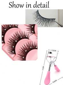 5 Pairs Sparkly Natural Role-Playing Anime Eyelashes With Rhinestones, 13mm Dramatic Comic Style False Eyelashes For Halloween/New Year Party Stage Makeup In Pink Clips Set - Pink - View 4