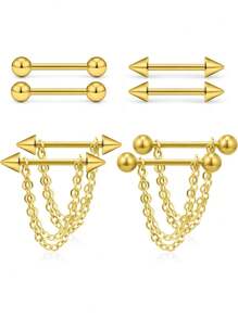 8Pcs 14G 316L Stainless Steel Chain Dangle Nipple Shield Rings Nipplering Barbell Piercing Jewelry For Women Men - Multicolor - View 13