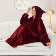 Wearable Oversized Blanket Hoodie - Cozy, Warm, And Fuzzy Sherpa Blanket Sweatshirt For Women Men (Regular-Adult) - 酒紅色 - 查看 3