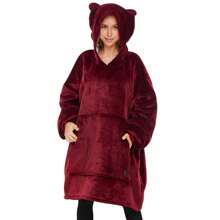 Wearable Oversized Blanket Hoodie - Cozy, Warm, And Fuzzy Sherpa Blanket Sweatshirt For Women Men (Regular-Adult) - 酒紅色 - 查看 2