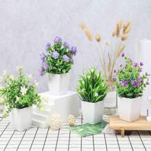 1/2/3/4 件装白色盆栽仿真花，包含 4 株小型仿真花卉，适用于室内家居装饰、办公室、浴室和卧室，内含塑料桉树和迷你小麦草，是桌面仿真植物装饰的理想之选。 - 彩色 - 查看 8