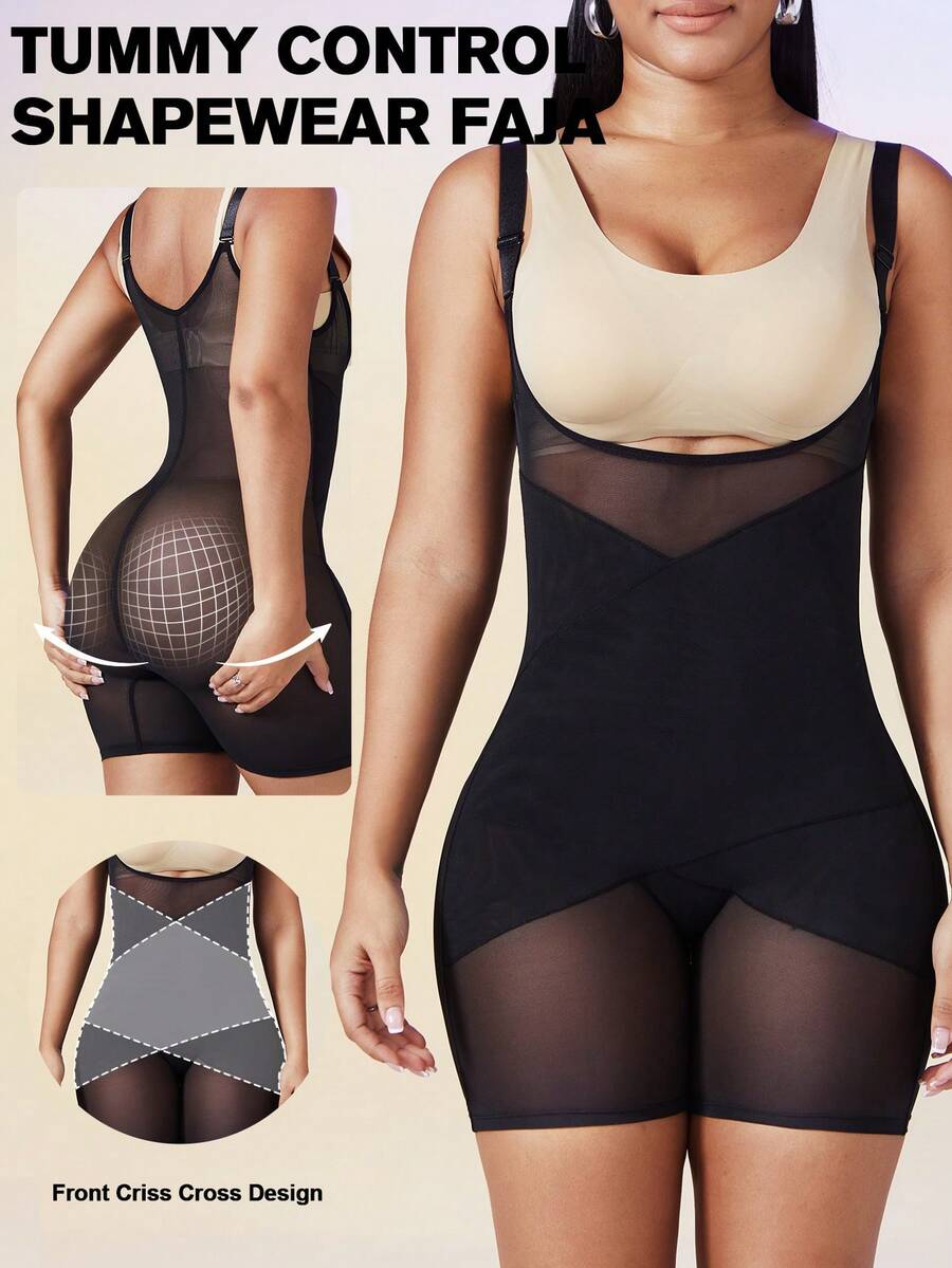 女士束腰塑身衣，收腹提臀，可拆卸肩带，连体塑身衣，平坦小腹，瘦身连体衣，束身衣，高腰束腰带 - 黑色 - 查看 1