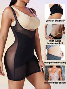 女士束腰塑身衣，收腹提臀，可拆卸肩带，连体塑身衣，平坦小腹，瘦身连体衣，束身衣，高腰束腰带 - 黑色 - 查看 3