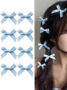 4/8pcs Women Ballerina Style White Bowknot Hair Clips, Mini Simple Satin Ribbon Bowknot Hair Accessories, Fashion Sweet Headwear For Bangs, Side & Daily Use Valentine's Day Valentines Claw Clips Hair Claws Hair Barrettes, School Stuff, Elegant, College, Winter Outfit For Women, Bows, Cute - White - View 13