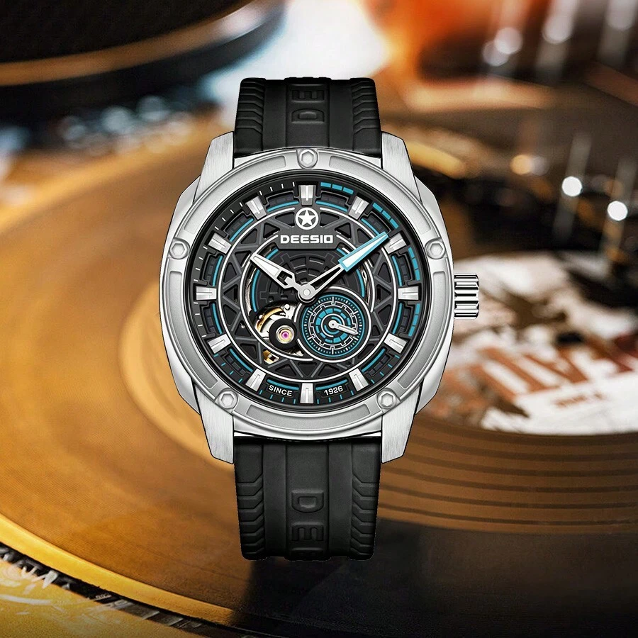 Deesio Hàng mới đến Nam Xu hướng: Cắt giảm Đồng hồ tự động Đồng hồ Với Dây đeo cao su , Hợp thời & Đúng mốt Qủa tặng - Màu xanh lam - Xem 1