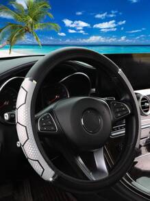 1 pieza Cubierta de volante de coche elegante de piel sintética con diseño de cuadros y detalles brillantes, apta para coches de 14,5 a 15 pulgadas