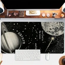 Devineresse 1入組月亮和土星的浪漫鼠標墊，大尺寸電競桌墊，防滑橡膠底部，縫邊桌墊，適用於辦公室家庭禮物情人節生日禮物 - 黑與白 - 查看 3