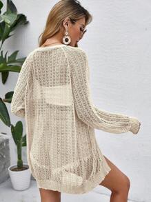 Women Crochet Lightweight Cardigan Cover Up Open Front Long Sleeve Summer Cardigans - Blue and White - View 4