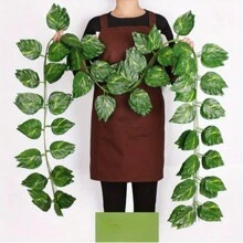 Conjunto de 4/12 piezas, enredaderas artificiales grandes de hojas verdes de 2.4m para colgar en la pared del jardín, guirnalda vertical de hojas artificiales para decoración del hogar, bodas, fiestas de cumpleaños, enredadera de plástico de ratán - 12 piezas - Ver 12