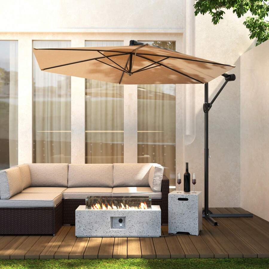 SUNBURY 10Ft Outdoor Patio Umbrella Patio Offset Umbrella Yard Umbrellas With 360 Degree Rotation Cantilever Sun Shade For Backyard, Lawn, Deck - 駝色 - 查看 1
