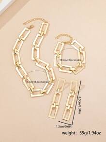 1套誇張的幾何長方形鏈條項鍊，女性耳環和手鐲套裝，適用於歐美度假和日常穿著