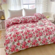 Bộ vỏ chăn 3 mảnh họa tiết hoa trang nhã - Vải mềm mại và thoải mái - Bao gồm vỏ chăn và 2 vỏ gối - Tuyệt vời cho phòng ngủ, phòng khách, khách sạn - Đỏ - Xem 4