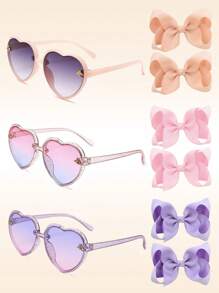 3pcs/Set Girls Heart Shaped Glasses & Bowknot Hair Clips Set - A - View 1