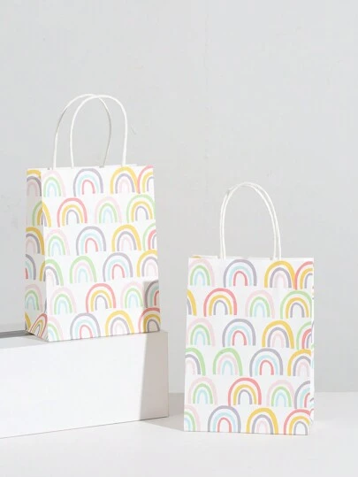 5 个/包彩虹图案派对礼品纸袋，8.26x5.9x3.15 英寸，彩色印刷牛皮纸礼品袋，包装零食袋